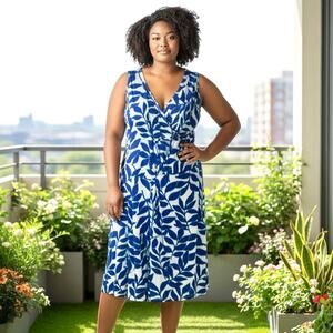 Leota NWT Plus Size Blue Ivy Wrap Dress Romantic Cottage Midi Stretch 20 22